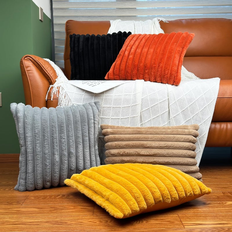 COTEY 24x24 Throw Pillow Covers Set of 2, Decorative Faux Fur Covers for Bed, Couch Soft Fluffy Pillow Cover with Velvet Back for Living Room, Neutral Home DÃ©cor Accent for Sofa - Black - Image 5