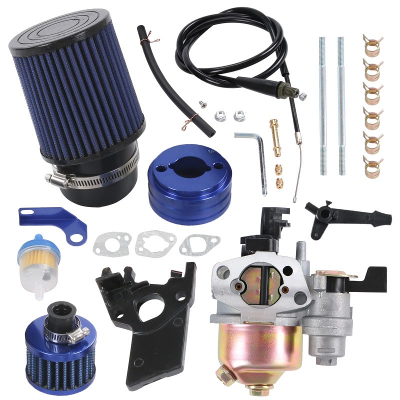 High Performance Upgraded Carburetor Carb Air Filter Adapter Cable Main Jet Kit replacement for Coleman CT200U CT200UEX BT200X GX160 Predator 212cc 196cc 65hp Engine Mini Bike Go Kart Racing Blue