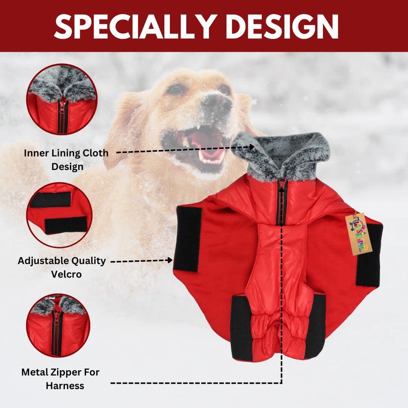 Western Era Windproof Winter Fur Coat, Waterproof Jacket, Warm Vest for Dogs - Cold Weather Pet Apparel With 2 Layers Fleece Lined (Red, XLarge - 28 Inch) - Image 2
