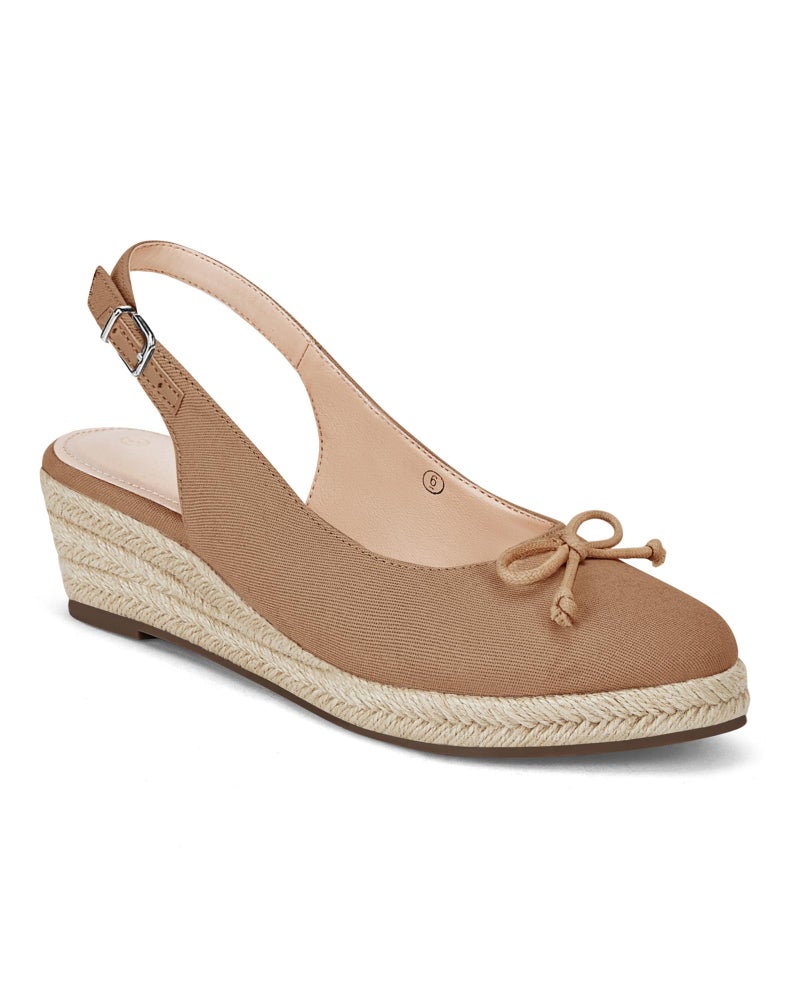 Coutgo Womens Closed Toe Espadrilles Wedges Shoes Platform Slingback Mid Low Heel Canvas Bow Dress Sandals Coffee Size 6