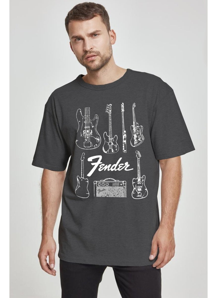 Rock&Roll - Fender Guitar Anthracite Oversize Short Sleeve Men's T-Shirt - Image 1