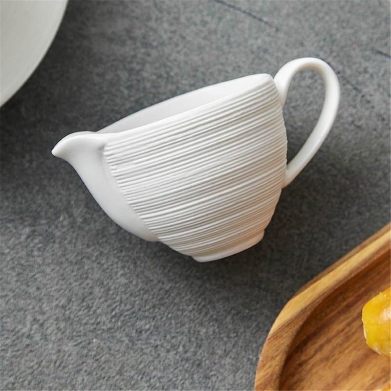 Gravy saucer Ceramic Line Pattern Milk Pitcher With Handle Creative Pointed Mouth Sauce Pot For Hotel Restaurant Boats(Large) - Image 4