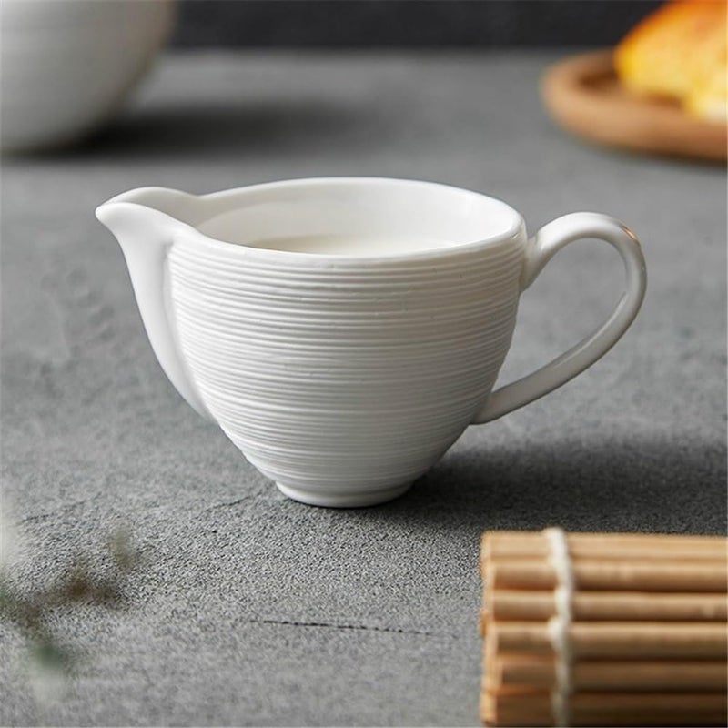 Gravy saucer Ceramic Line Pattern Milk Pitcher With Handle Creative Pointed Mouth Sauce Pot For Hotel Restaurant Boats(Large) - Image 3