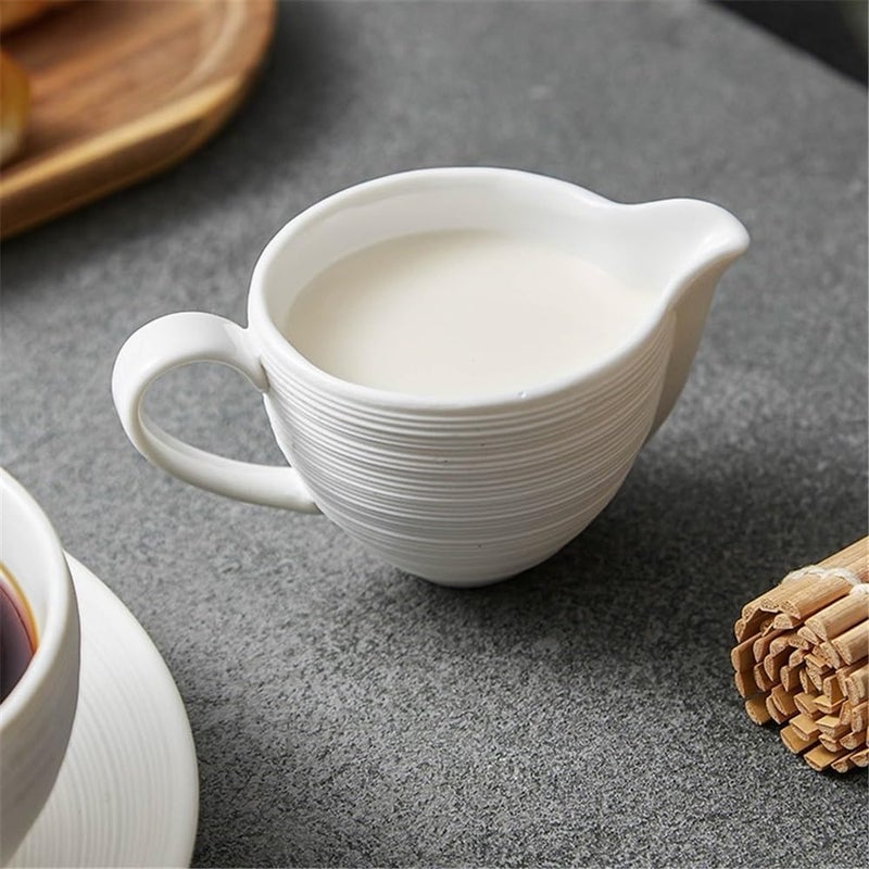 Gravy saucer Ceramic Line Pattern Milk Pitcher With Handle Creative Pointed Mouth Sauce Pot For Hotel Restaurant Boats(Large) - Image 5