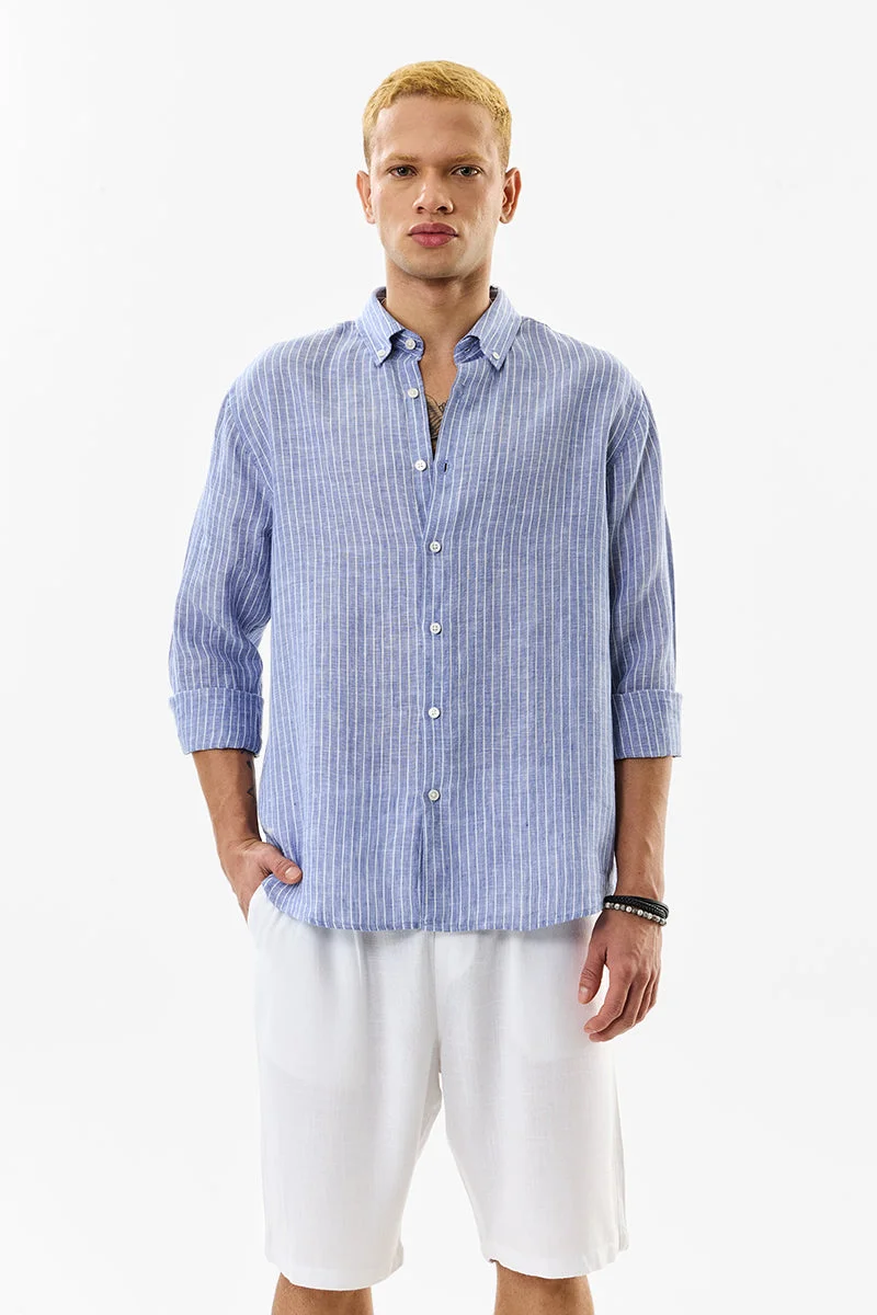 سنيتش Light Blue Striped Long Sleeve Regular Fit Shirt