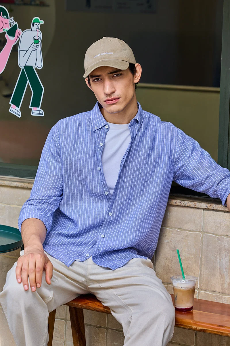 سنيتش Light Blue Striped Long Sleeve Regular Fit Shirt