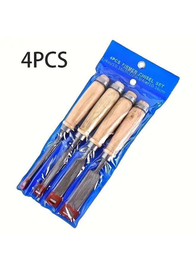 4Pcs Woodworking Chisel Set With Wooden Handles Beveled Carving Chisels For Carpenters - Image 1