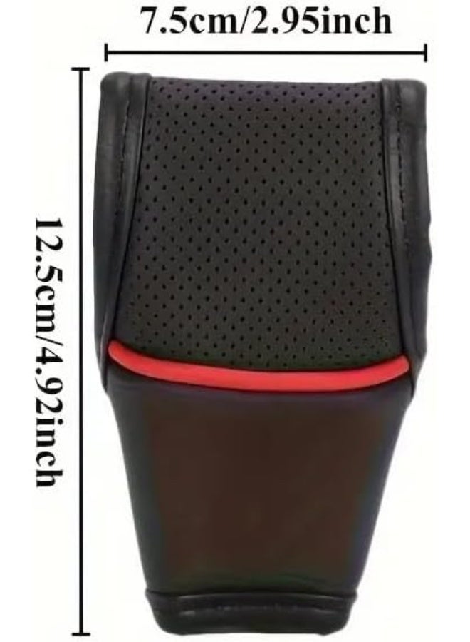 Universal Car Gear Shift Knob Cover Leather Non-Slip Auto Knob Cover Protector Comfortable Soft Vent Protector (Black) - Image 3