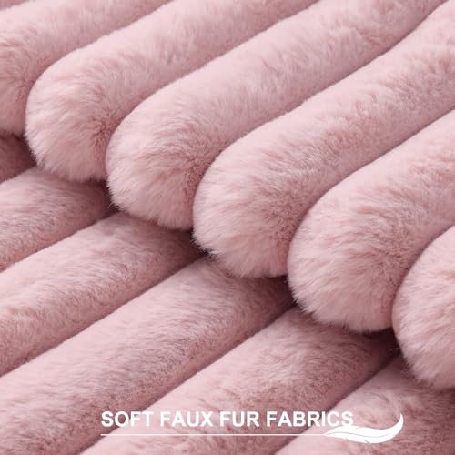Pallene Faux Fur Plush Throw Pillow Covers 26x26 Set of 2 Luxury Soft Fluffy Striped Decorative Pillow Covers for Sofa Couch Living Room Blush Pink - Image 3
