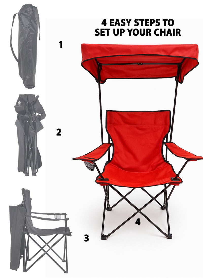 DBLEW كرسي قابل للطي محمول مع مظلة ظل إطار فولاذي ثقيل، مقعد وظهر مبطن من قماش أوكسفورد، أقدام غير قابلة للانزلاق، كرسي خارجي قابل للطي للتخييم، الشاطئ، الحديقة والسفر - Image 4