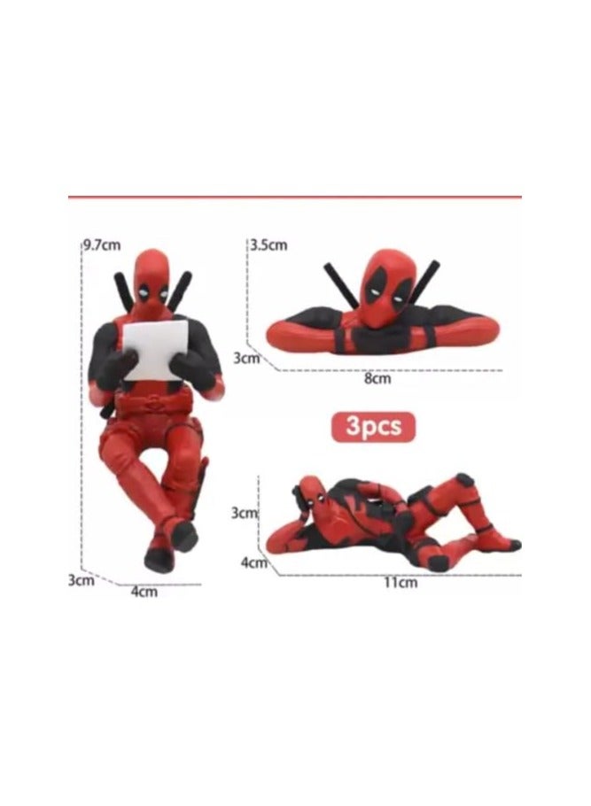 Original Yourkarts Deadpool Action Figure PVC Model Movable Joint Set of 3 for Office Desk, Home Decor, Unique Decoration for Car Interiors  - Image 3