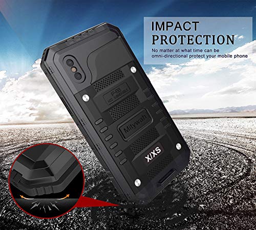 Mitywah Waterproof Case for iPhone X/XS, Heavy Duty Durable Metal Full Body Protective Case Built-in Screen Protection Waterproof Shockproof Dustproof Rugged Military Grade Defender, Black - Image 2
