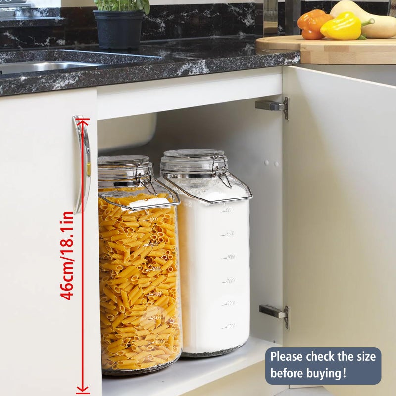 Folinstall [Upgrade] 2 Gallon Glass Jars with Airtight Lids, 7400 ml Large Wide Mouth Glass Mason Jars with Stainless Steel Handle, Big Storage Jars with Lids, 2 Scale Markings Cereal Containers Storage - Image 4