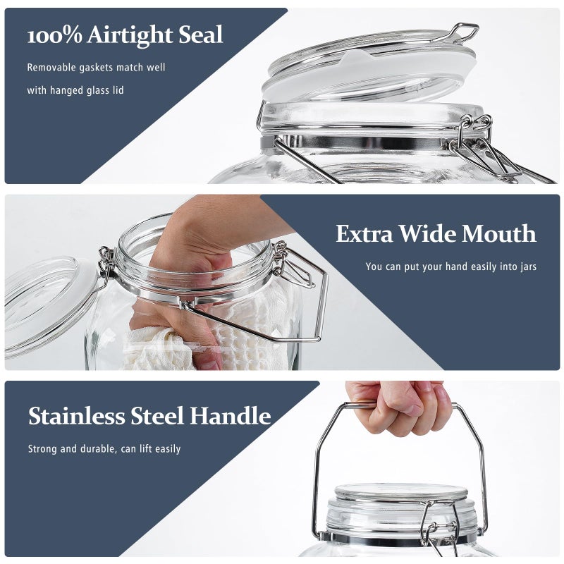 Folinstall [Upgrade] 2 Gallon Glass Jars with Airtight Lids, 7400 ml Large Wide Mouth Glass Mason Jars with Stainless Steel Handle, Big Storage Jars with Lids, 2 Scale Markings Cereal Containers Storage - Image 5