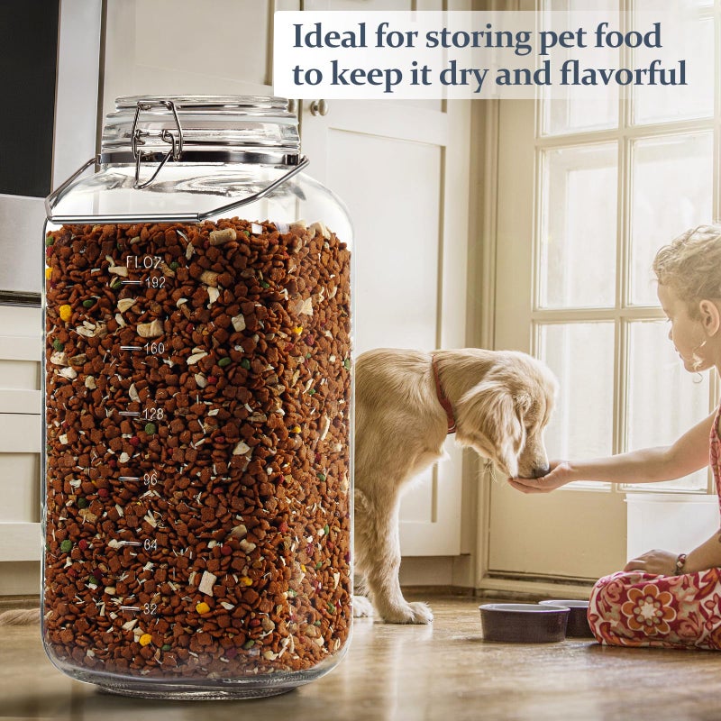 Folinstall [Upgrade] 2 Gallon Glass Jars with Airtight Lids, 7400 ml Large Wide Mouth Glass Mason Jars with Stainless Steel Handle, Big Storage Jars with Lids, 2 Scale Markings Cereal Containers Storage - Image 3
