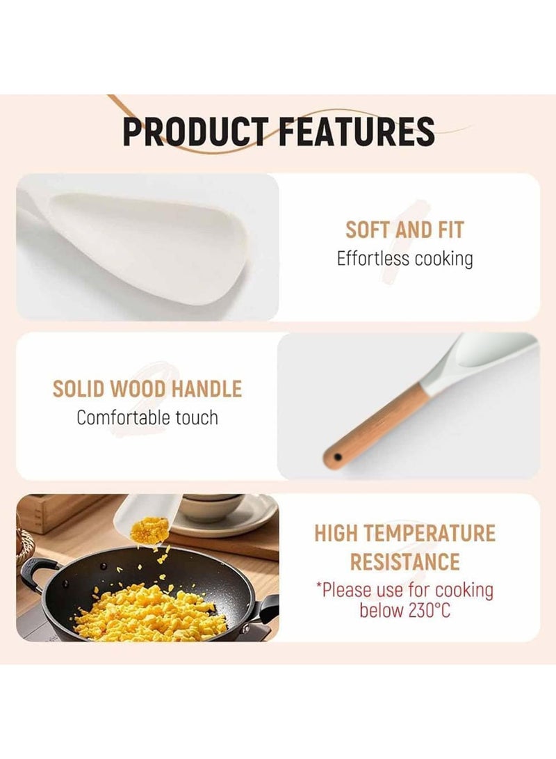 CMGTYYD 2PCS Consensuts Multi Function Spoon, Consensuts Spatula, 2-in-1 Long Wood Handle Matte Silicone Scoop Salad Spoons, Cooking Spoon for Nonstick Cookwares, Multi-Function Spatula Spoon - Image 4