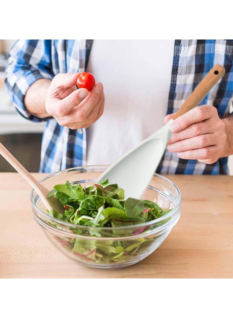 CMGTYYD 2PCS Consensuts Multi Function Spoon, Consensuts Spatula, 2-in-1 Long Wood Handle Matte Silicone Scoop Salad Spoons, Cooking Spoon for Nonstick Cookwares, Multi-Function Spatula Spoon - Image 3