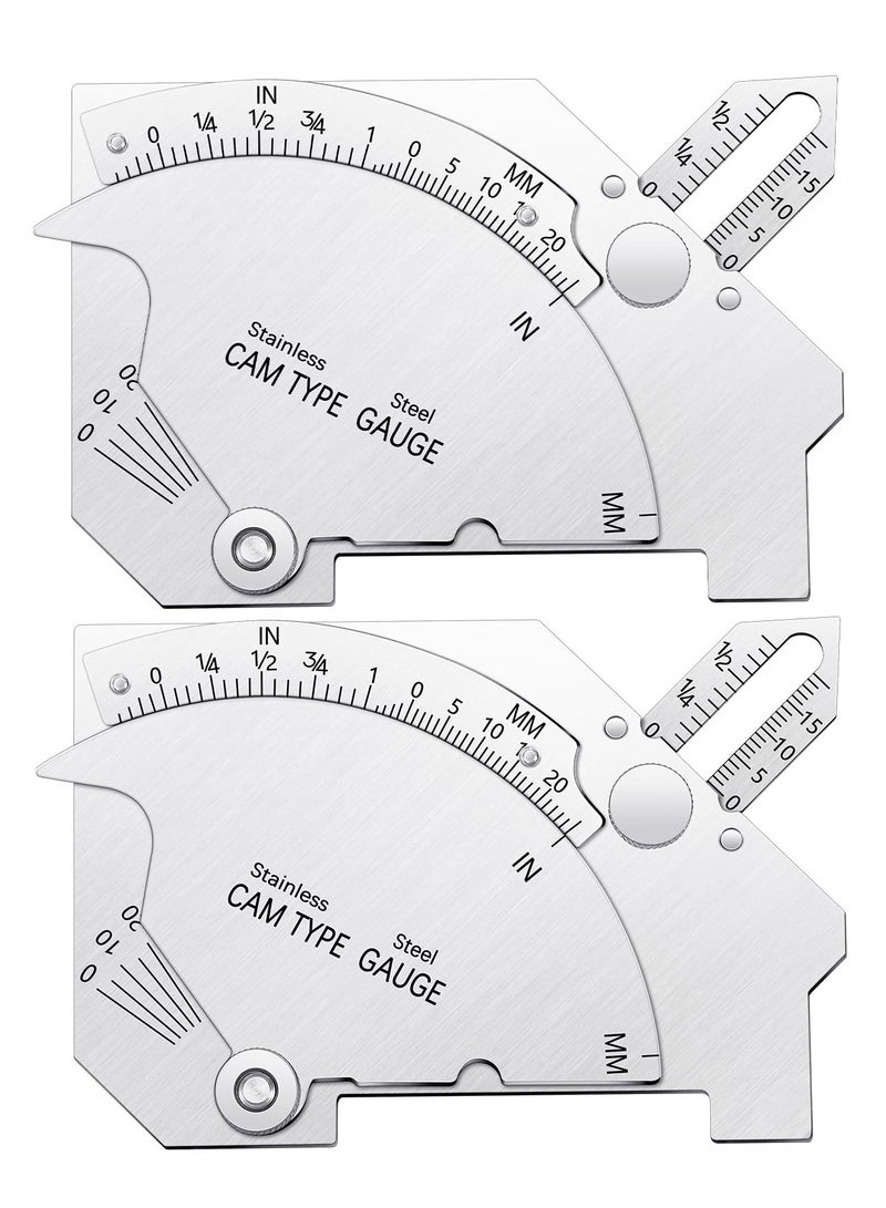 2 Pieces Bridge Cam Gage Welding Gauge Weld Gauge Welding Fillet Throat Gage Bridge Cam Gage Test Ulnar Welding Inspection for Inspection of Welded Surfaces Joints Stainless Steel Gauge Tool