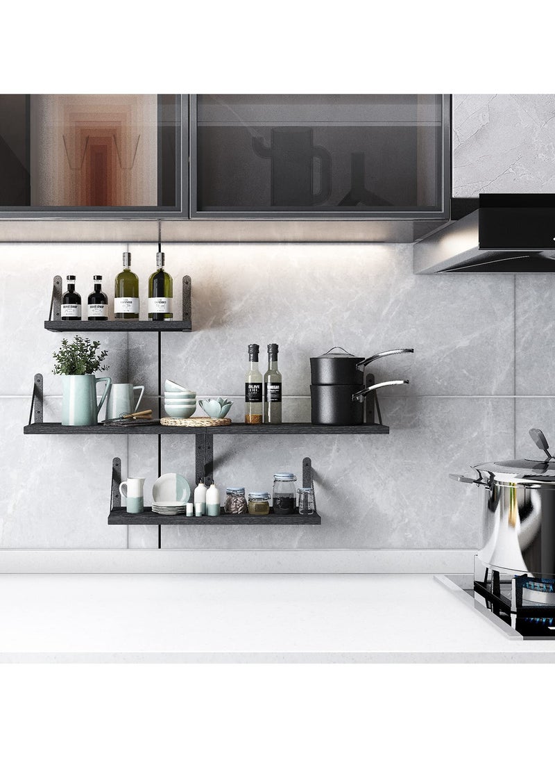 DURKU Rustic Floating Wood Shelves for Wall Storage and Display in Bathroom, Bedroom, Living Room - Photo, Vase Organizer and Decor Shelf for Aesthetic Room Organization - Image 2