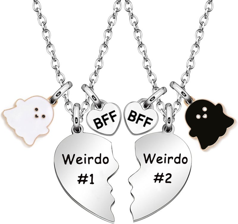 Maxforever Friendship Gifts, Weirdo 1 Weirdo 2psc Set Split Heart Pendant Necklaces BFF Gift for Best Friend - Image 1