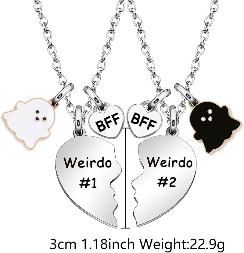 Maxforever Friendship Gifts, Weirdo 1 Weirdo 2psc Set Split Heart Pendant Necklaces BFF Gift for Best Friend - Image 2