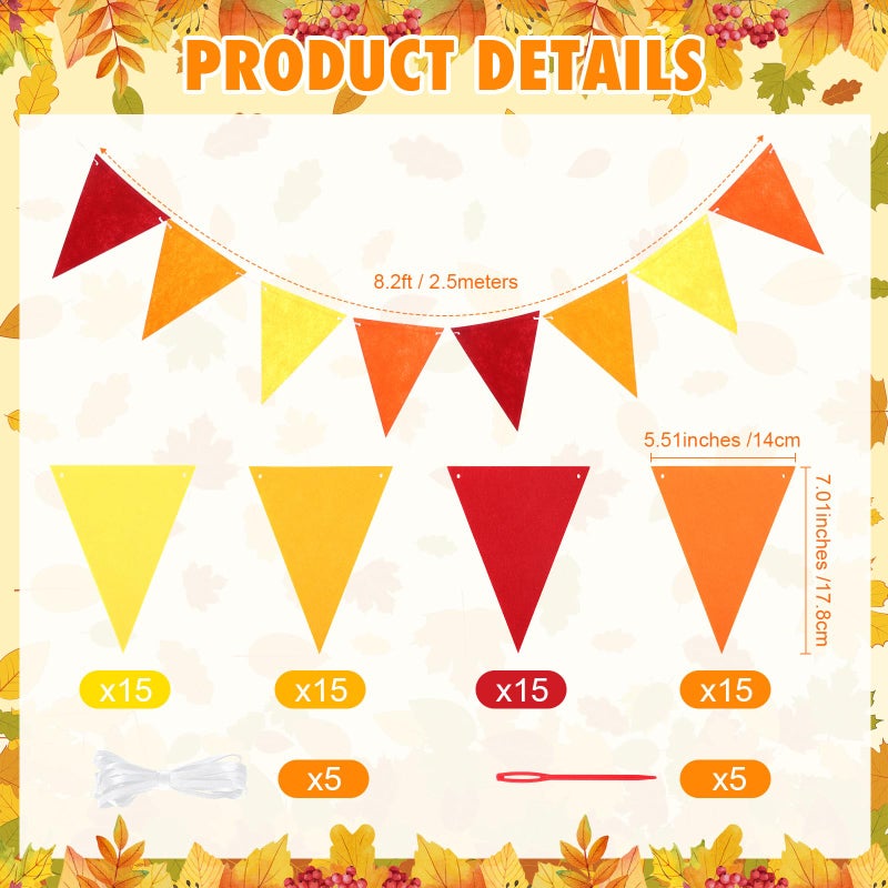 Jetec 5 Pieces 41 Feet Fall Pennant Banner Autumn Decoration Yellow Orange and Red Felt Triangle Flags Bunting Banners for Fall Thanksgiving Harvest Birthday Party Home Decor Indoor Outdoor Supplies - Image 2