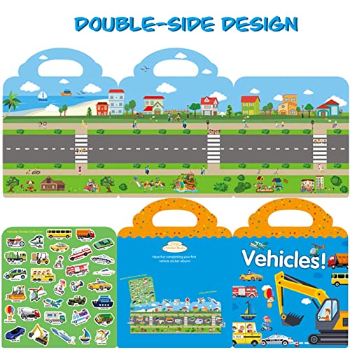 RUSON Reusable Sticker Book for Kids, 4 Sets Educational Learning Toys Travel Stickers Activity Books for Toddler Girls Boys Age 3+ Birthday Gifts - Vehicle, Space, Dinosaur & Animals - Image 2