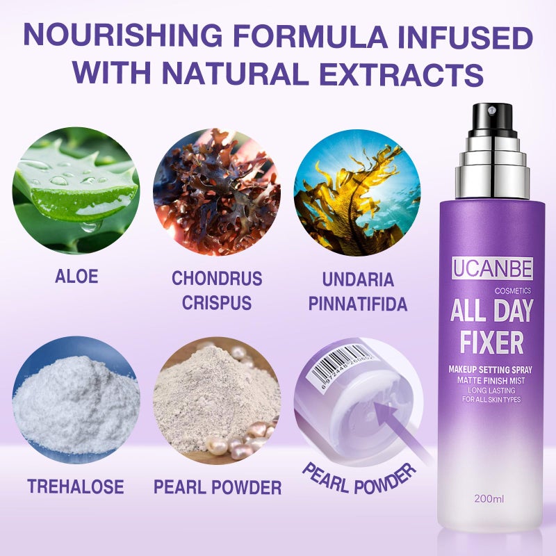 UCANBE Makeup Setting Spray - Matte Finishing Spray Long Lasting Face Mist, Oil Control Lightweight Hydrate Make Up Spray, 6.7 Fl Oz Large Size - Image 4