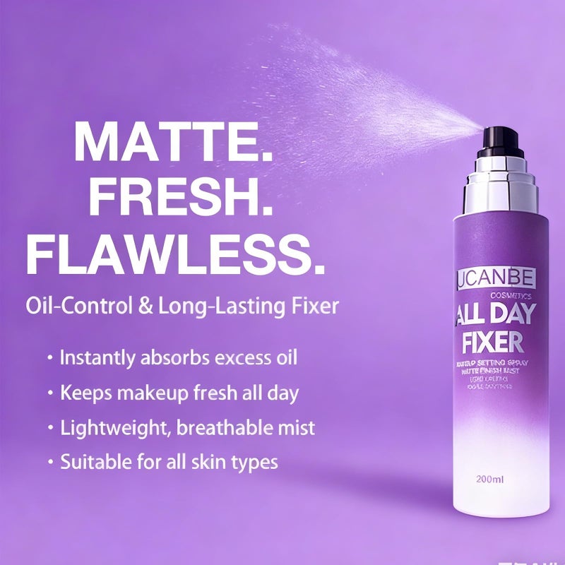 UCANBE Makeup Setting Spray - Matte Finishing Spray Long Lasting Face Mist, Oil Control Lightweight Hydrate Make Up Spray, 6.7 Fl Oz Large Size - Image 2