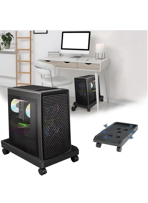 PC Tower Stand Mobile CPU Stand Cart Movable Under Desk Computer Tower Holder Stand Desktop PC Host Base Riser Tray with Rolling Caster Wheels and Protective Edge and Heat Dissipation Hole for Home