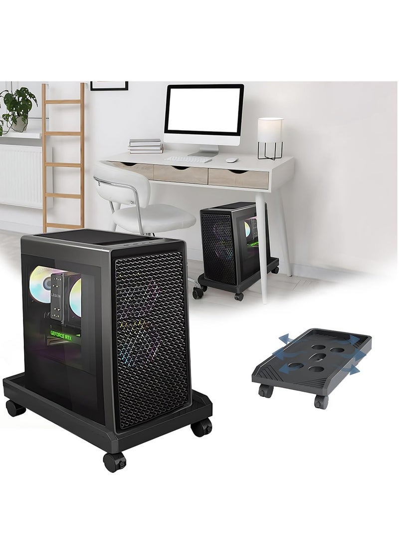 PC Tower Stand Mobile CPU Stand Cart Movable Under Desk Computer Tower Holder Stand Desktop PC Host Base Riser Tray with Rolling Caster Wheels and Protective Edge and Heat Dissipation Hole for Home