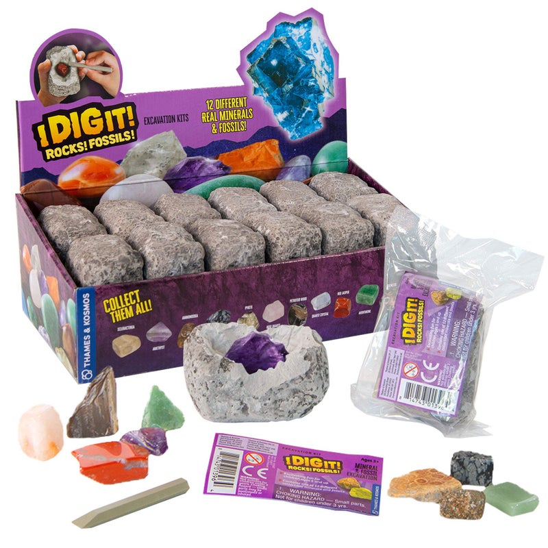 Thames & Kosmos I Dig It! Rocks & Fossils - 24 Mini Excavation Kit Gift Set | Birthday Party Favors - Image 1