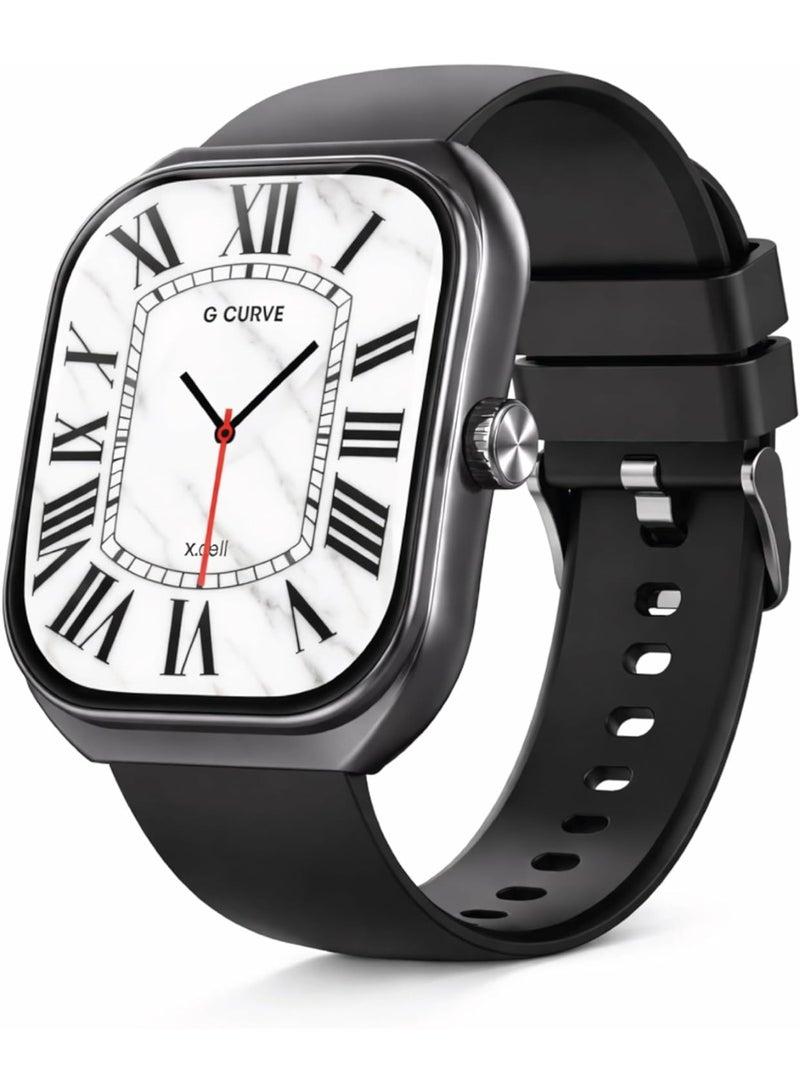 Xcell G‑Curve Smartwatch | 2.01" Curved Display | Bluetooth Calling | IP68 | Heart Rate, SpO2 & Wellness BP Tracking | 100+ Workout Modes | Magnetic Charging | iOS/Android- Black frame & Black Strap - Image 1