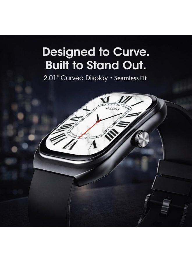 Xcell G‑Curve Smartwatch | 2.01" Curved Display | Bluetooth Calling | IP68 | Heart Rate, SpO2 & Wellness BP Tracking | 100+ Workout Modes | Magnetic Charging | iOS/Android- Black frame & Black Strap - Image 5