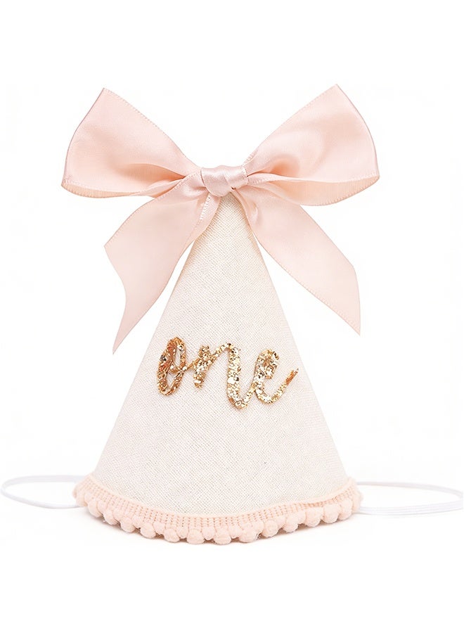 Birthday Hat With Bow - Sweet Birthday Decorations,Glitter Number Cone Hat Photo Prop,Princess Bow Hat - Image 1