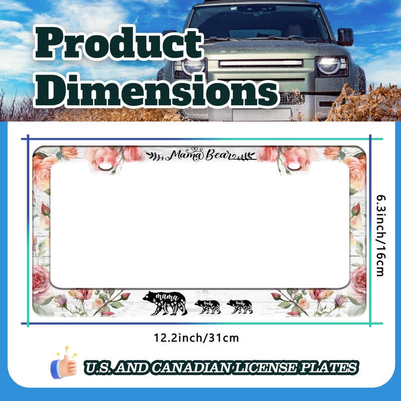 TINALUIN Mama Bear License Plate Frame Beautiful Flowers for Front or Rear Car Tags Stainless Steel License Plate Holder Funny Car Decoration with Screws 6.3 X 12.2 in - Image 3