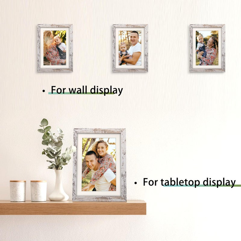 NDUFOA 5x7 Picture Frame  Display Photos 4x6 with Mat or 5x7 without Mat  Poster Frame for Wall and Tabletop  Distressed White - Image 4
