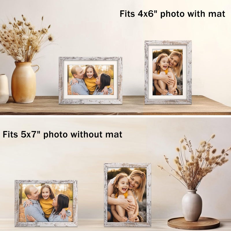 NDUFOA 5x7 Picture Frame  Display Photos 4x6 with Mat or 5x7 without Mat  Poster Frame for Wall and Tabletop  Distressed White - Image 2