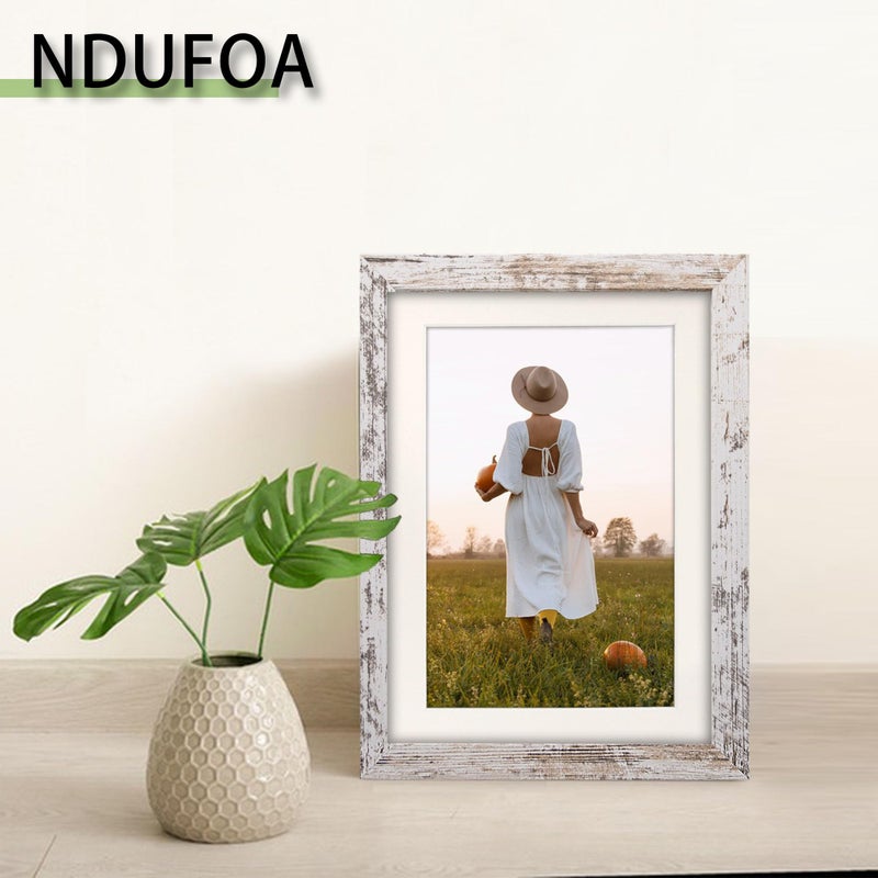 NDUFOA 5x7 Picture Frame  Display Photos 4x6 with Mat or 5x7 without Mat  Poster Frame for Wall and Tabletop  Distressed White - Image 3