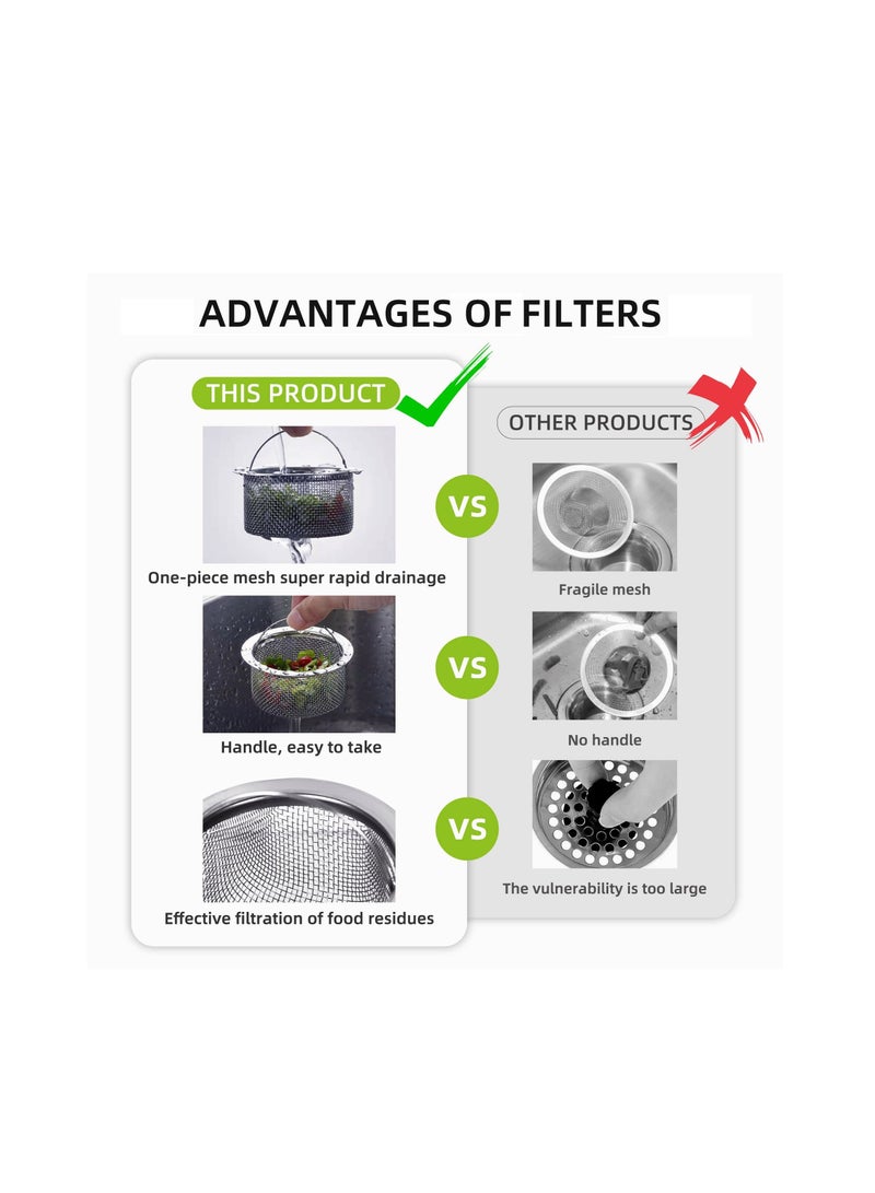 2Pcs Kitchen Sink Strainer Drain for Stopper Combo Basket Replacement Stainless Steel With Handle Sink Stopper Suitable for Bathroom Drain strainer