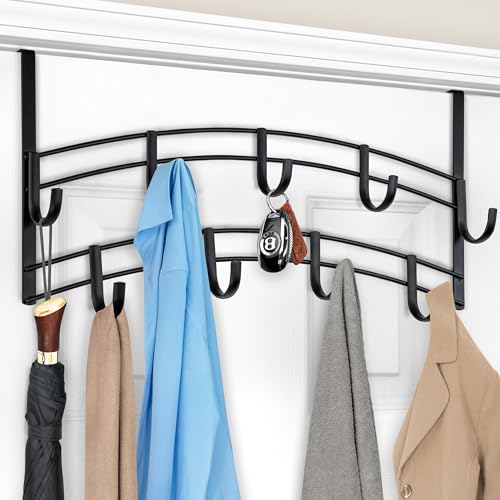 LYNK Professional® Home™ Over Door Hooks Rack - 9 Hook Over Door Hanger - Over Door Towel Rack - Hanging Towels or Clothes - Bathroom, Bedroom or Laundry Room - Lifetime Ltd. Warranty - Black - Image 1