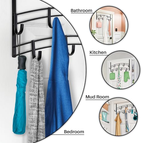 LYNK Professional® Home™ Over Door Hooks Rack - 9 Hook Over Door Hanger - Over Door Towel Rack - Hanging Towels or Clothes - Bathroom, Bedroom or Laundry Room - Lifetime Ltd. Warranty - Black - Image 3