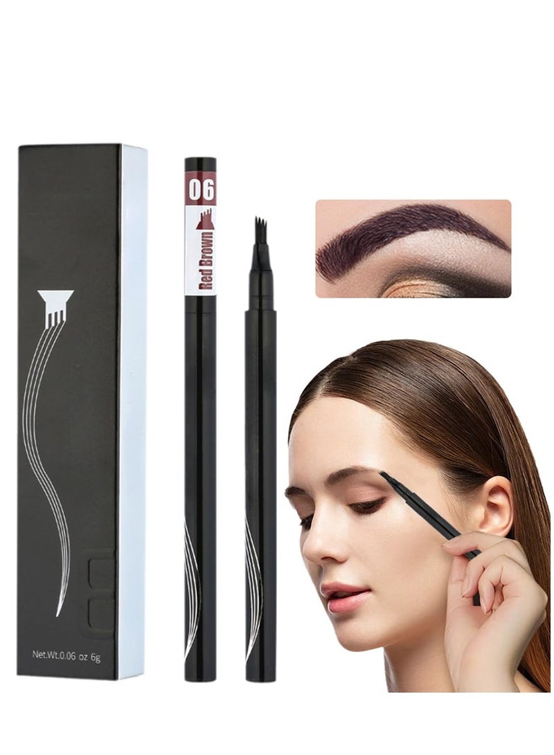 عام قلم تحديد الحواجب، قطعتان من قلم الحواجب Microblading قلم وشم 4 رؤوس شوكة، قلم حواجب دقيق دقيق 4 أقلام حواجب دقيقة طبيعية (أحمر بني) - Image 1
