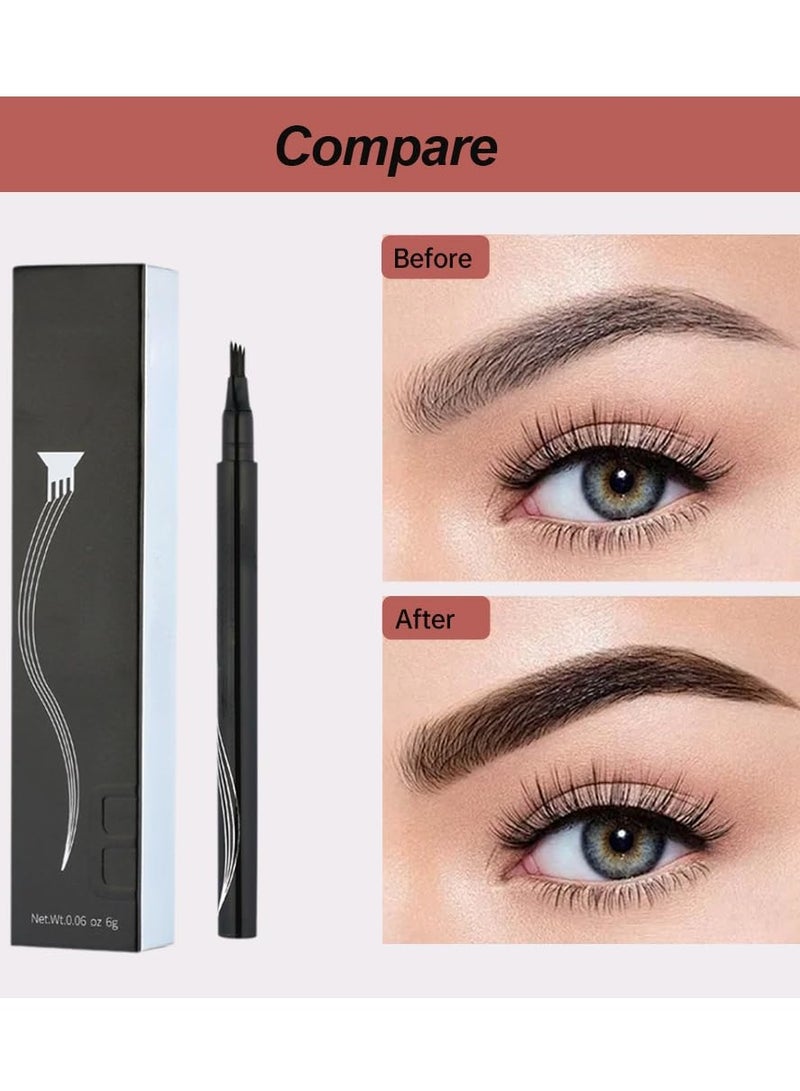 عام قلم تحديد الحواجب، قطعتان من قلم الحواجب Microblading قلم وشم 4 رؤوس شوكة، قلم حواجب دقيق دقيق 4 أقلام حواجب دقيقة طبيعية (أحمر بني) - Image 4