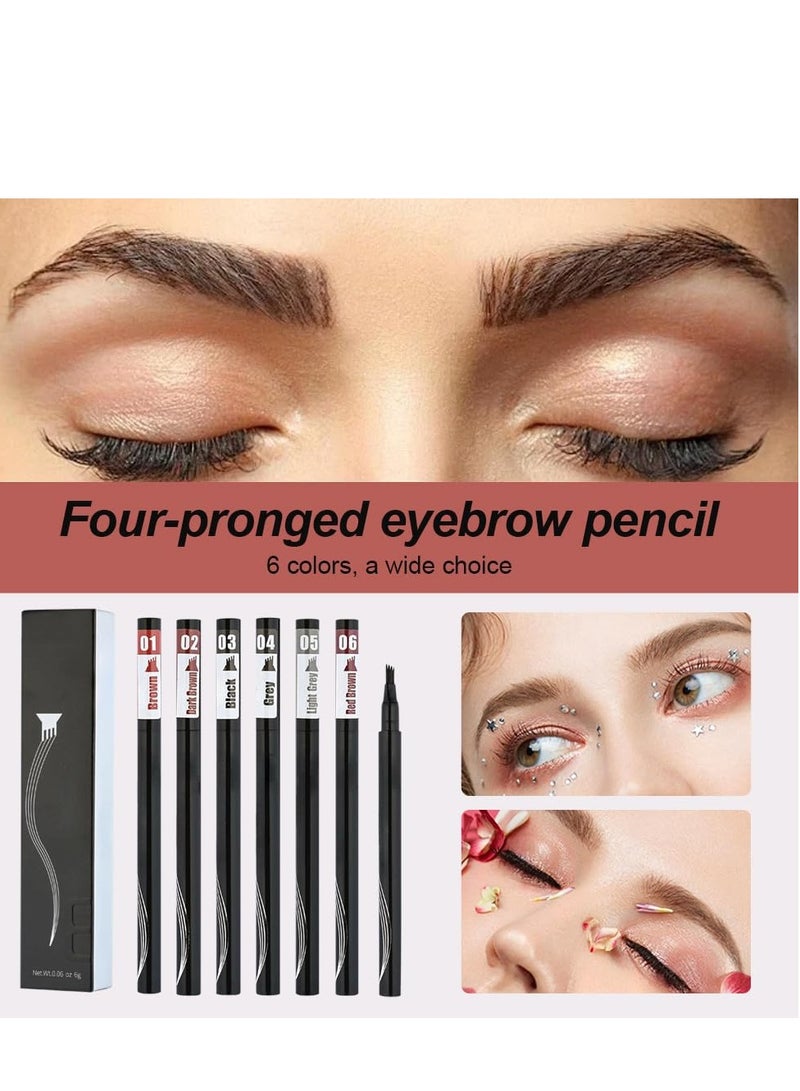عام قلم تحديد الحواجب، قطعتان من قلم الحواجب Microblading قلم وشم 4 رؤوس شوكة، قلم حواجب دقيق دقيق 4 أقلام حواجب دقيقة طبيعية (أحمر بني) - Image 2