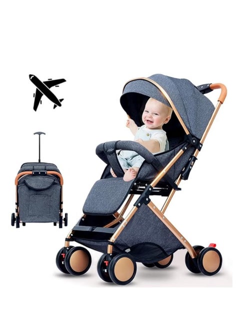 One-hand foldable travel stroller with 5-point safety harness, lightweight and easy to carry, suitable for airplanes and convenient storage