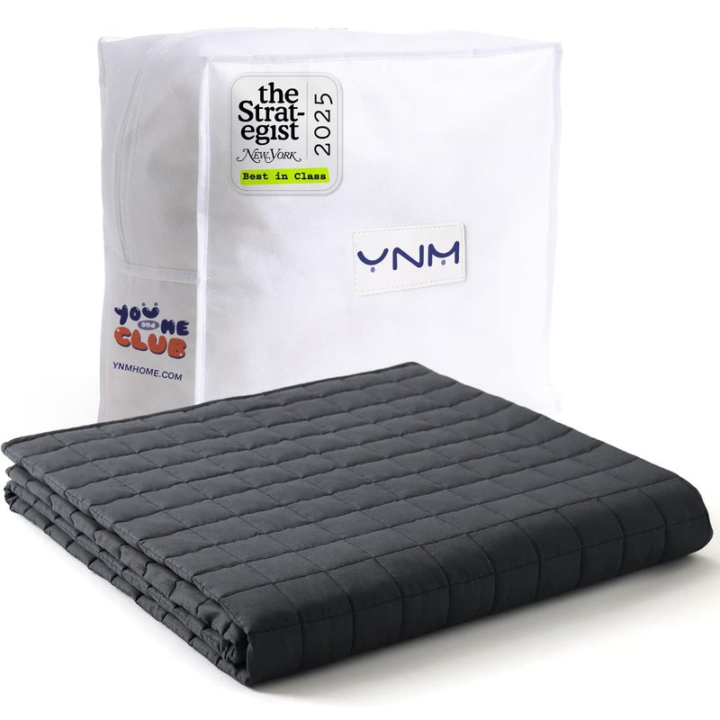 YnM 12lbs Weighted Blanket for Adults, Cotton Heavy Bed Throw Blanket with Cooling Glass Beads for All Season Use, Ideal for ~110lbs (48x72 Inches, Twin/Full, Dark Grey) - Image 1