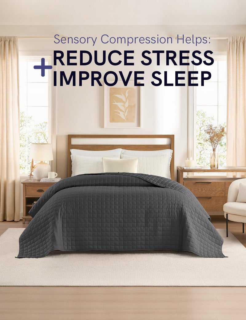 YnM 12lbs Weighted Blanket for Adults, Cotton Heavy Bed Throw Blanket with Cooling Glass Beads for All Season Use, Ideal for ~110lbs (48x72 Inches, Twin/Full, Dark Grey) - Image 2
