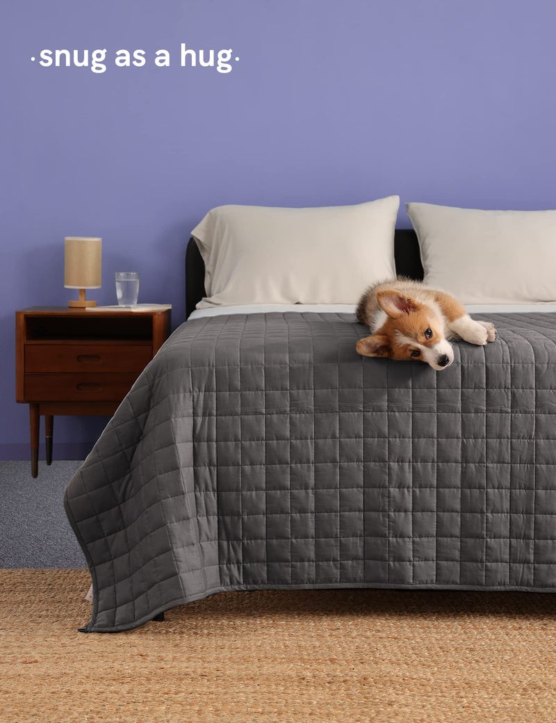 YnM 12lbs Weighted Blanket for Adults, Cotton Heavy Bed Throw Blanket with Cooling Glass Beads for All Season Use, Ideal for ~110lbs (48x72 Inches, Twin/Full, Dark Grey) - Image 4