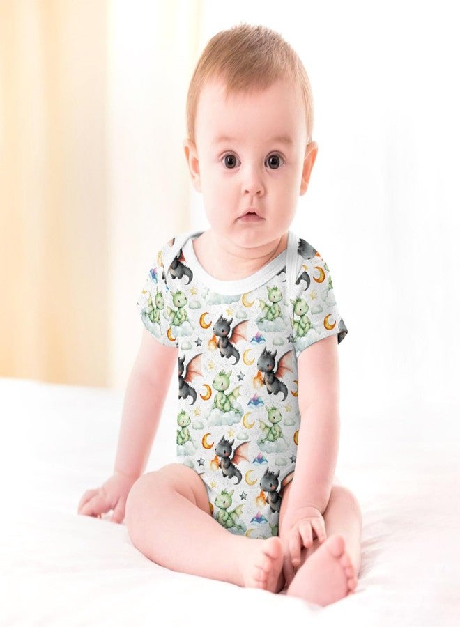 Wicbfdfv Cute Dragon Moon Stars Cloud Baby Bodysuits Fairytale Dragons Mountains Outfit Clothes Romper White 3-6M - Image 3